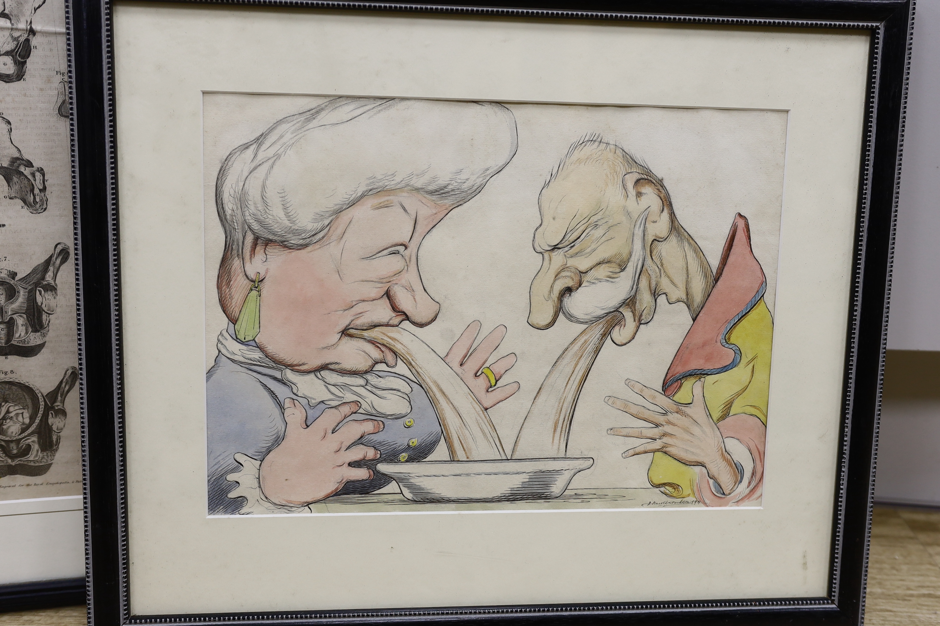 John Harold Hudson (19th/20th. C), two ink and watercolours, Caricatures, each signed and dated 1918 and 1919, 24 x 34cm